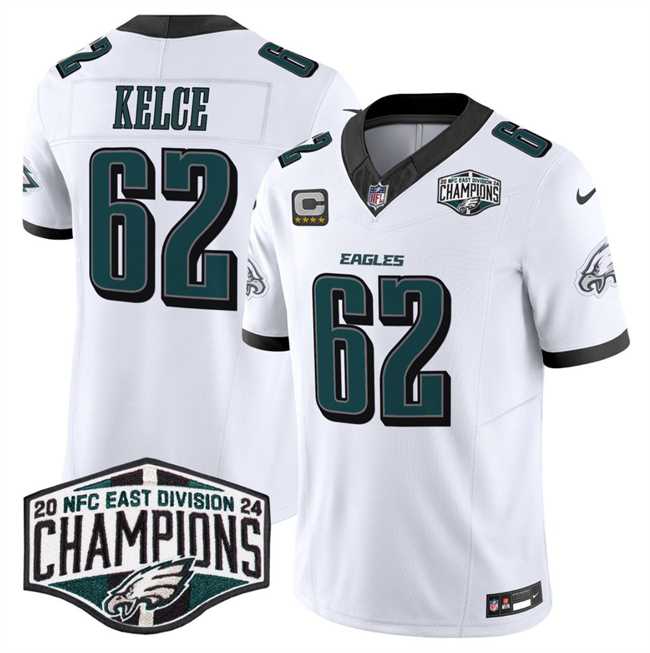 Men's Philadelphia Eagles #62 Jason Kelce White 2024 New NFC East Champions With 4-Star C Patch F.U.S.E. Vapor Untouchable Limited Stitched Jersey,We sell and wholesale Men's Philadelphia Eagles #62 Jason Kelce White 2024 New NFC East Champions With 4-Star C Patch F.U.S.E. Vapor Untouchable Limited Stitched Jersey on line form chian!